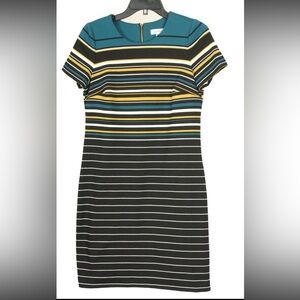 Calvin Klein Dress Women’s 8 Black Green Striped Sheath Short Sleeve Stretch